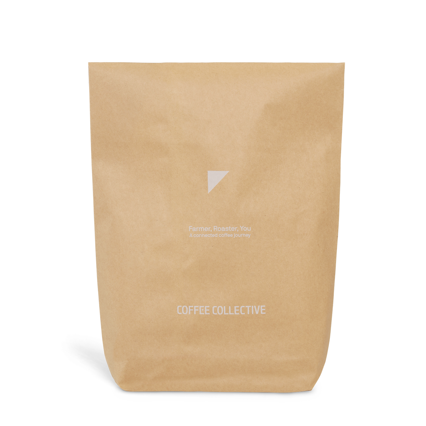 A brown paper envelope with a white Coffee Collective logo printed on the front.